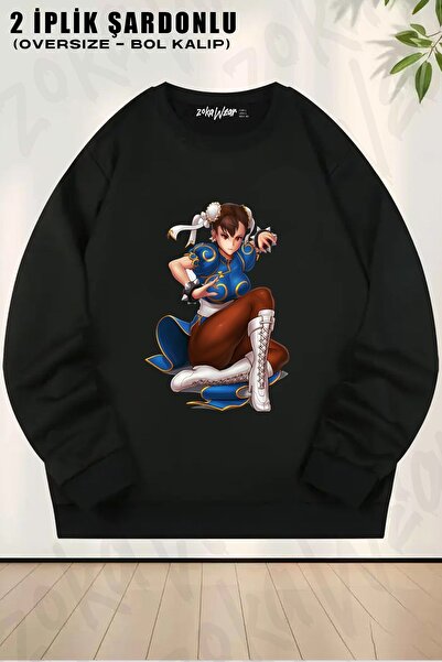ZOKAWEAR Унісекс Chun li з принтом Oversize Світшот з велосипедним коміром
