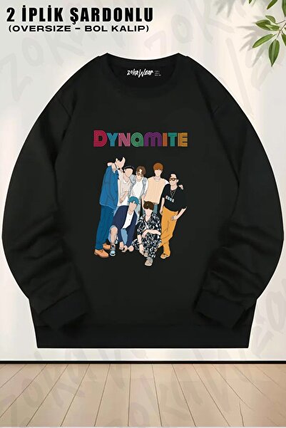 ZOKAWEAR Unisex Bts Dynamite Baskılı Oversize Bisiklet Yaka Sweatshirt