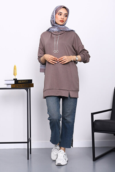 İmajButik Modal Tunic with Mink Collar Detail