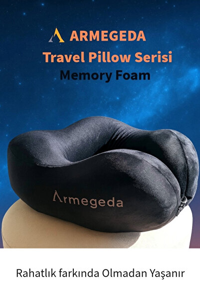 Armegeda Visco Boyun Destekli Seyahat Yastığı Siyah– U Şekilli Ergonomik Orto...