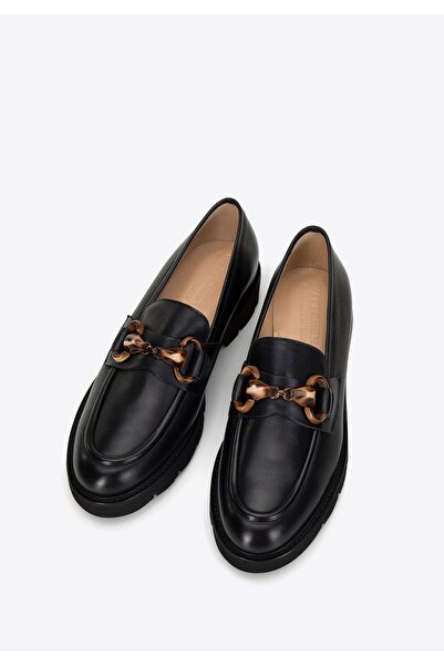 Wittchen Women's Leather Moccasins with Buckle on Platform, Black, Leather