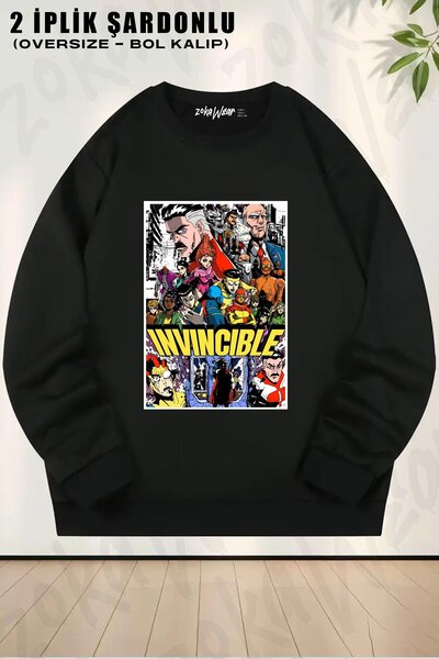 ZOKAWEAR Unisex Invincible Manga Style Printed Oversized Crew Neck Sweatshirt