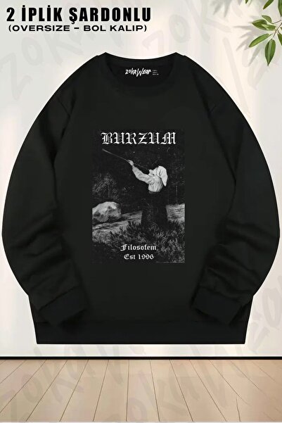 ZOKAWEAR Унисекс Filosofem Burzum принт, прекалено голяма блуза с обло деколте