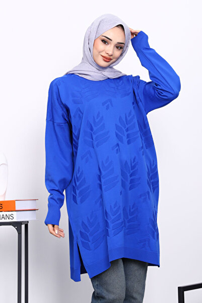 İmajButik Saks Blue Cold Yarn Mercerized Knitwear Tunic