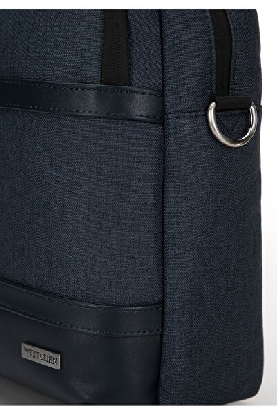 Wittchen Men's 15.6" Laptop Bag with -leather Trim, Navy Blue, Navy Blue Polyester