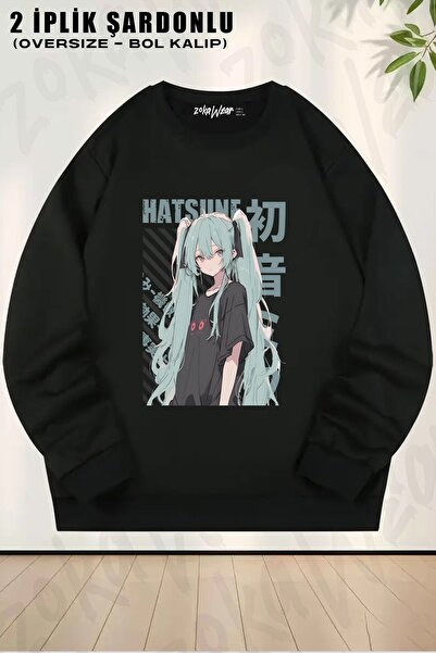 ZOKAWEAR سويت شيرت للجنسين من Vocaloid Hatsune Miku مطبوع قصة فضفاضة برقبة دا...
