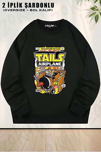 ZOKAWEAR Унісекс-светр з великим коміром і принтом літака Tails Airplane