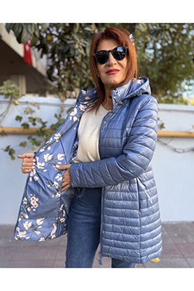 DenizEge Palton italian cu două fețe, albastru bebeluș