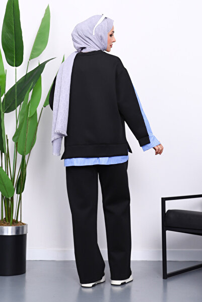 İmajButik Μαύρο πουκάμισο συνδυασμός υφασμάτων Σετ καταδυτικής στολή