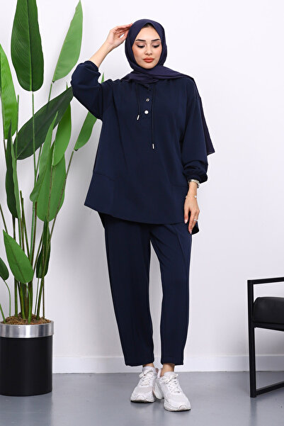 İmajButik Σετ παντελόνι με κουμπωτά μπλε ναυτικό γκαρντάζ