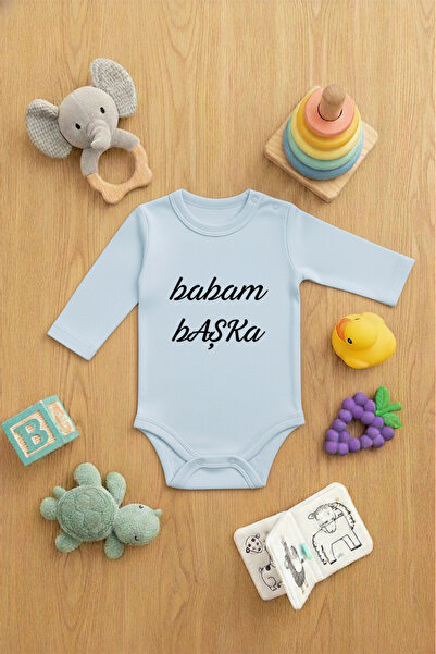 LORVEX بدلة أطفال بزرار مطبوع قطع مع كتابة لطيفة BABAM BAŞKA مطبوع
