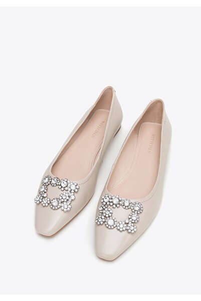 Wittchen Balerine din piele pentru femei cu cataramă strălucitoare, bej desch...