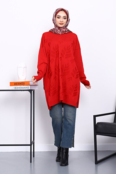 İmajButik Red Cold Thread Mercerized Knitwear Tunic