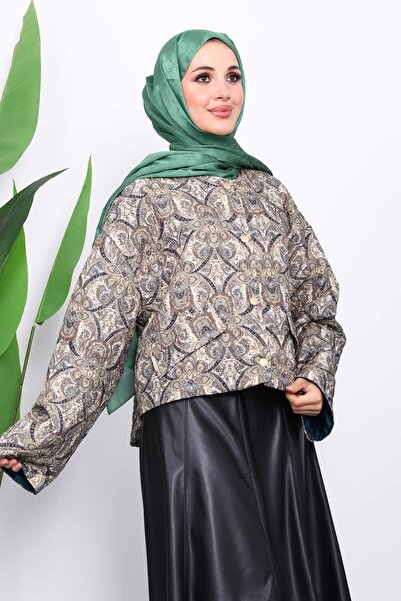 İmajButik Κοντό μπουφάν με πράσινο έθνικ σχέδιο