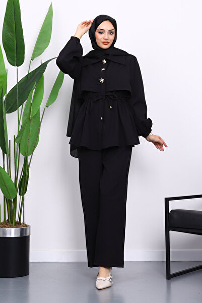 İmajButik Black Double Crepe Tunic Trouser Suit