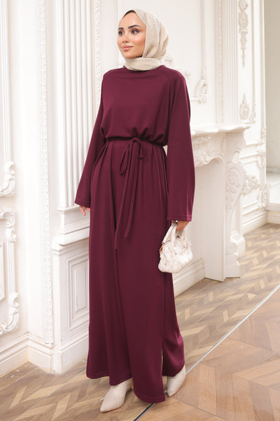 İmajButik Φόρεμα με λαιμόκοψη και ζώνη στη μέση