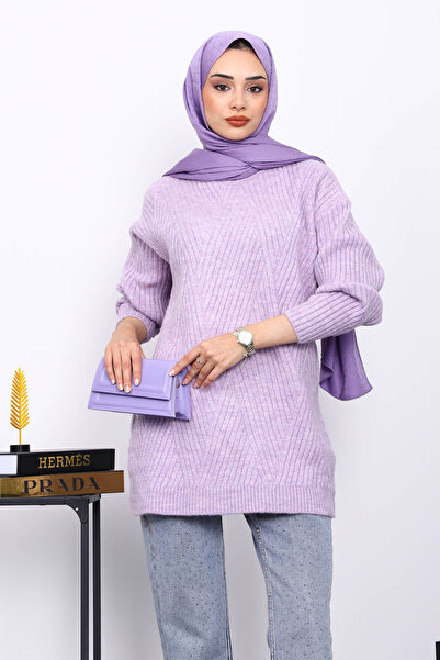 İmajButik Pulover de tricot cu decolteu liliac