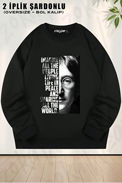 ZOKAWEAR Унисекс The Beatles, Джон Ленън, принт, широка блуза с обло деколте