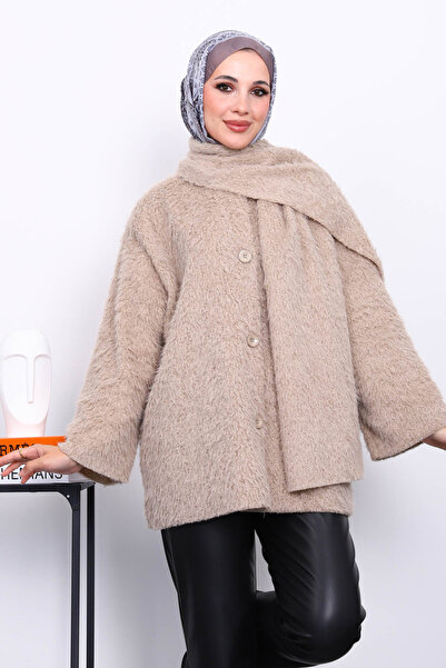 İmajButik Mink Boat Neck Scarf Jacket