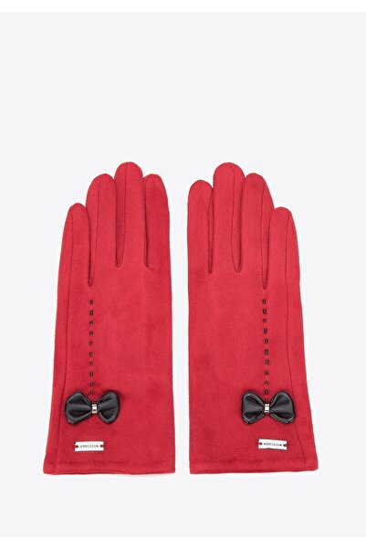 Wittchen Women's Gloves with Decorative Trim and Bow, Red Polyester