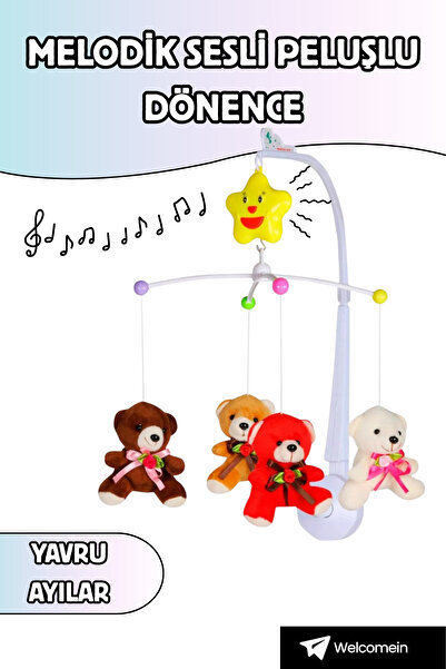 welcomein Peluşlu Müzikli Sesli Bebek Dönencesi 4 Figürlü Eğitici Görsel ve İ...