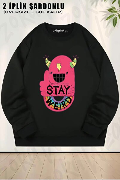 ZOKAWEAR Унісекс Stay Weird! Світшот з принтом Oversize з велосипедним коміром