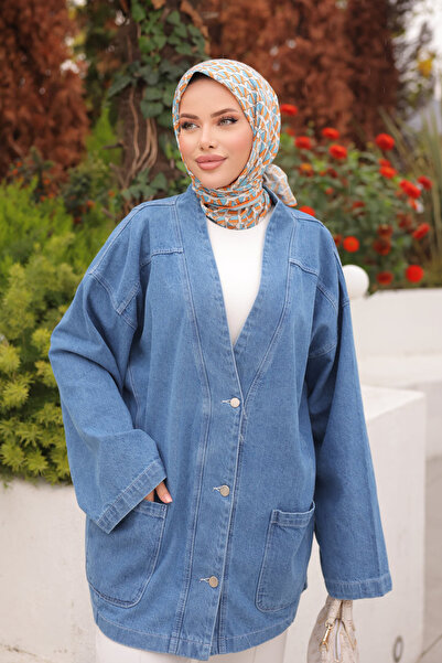 İmajButik Blue Pocket Denim Jacket