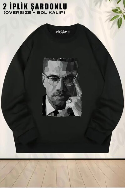 ZOKAWEAR سويت شيرت مالكولم اكس جيمس 3 مطبوع قصة فضفاضة برقبة دائرية للجنسين