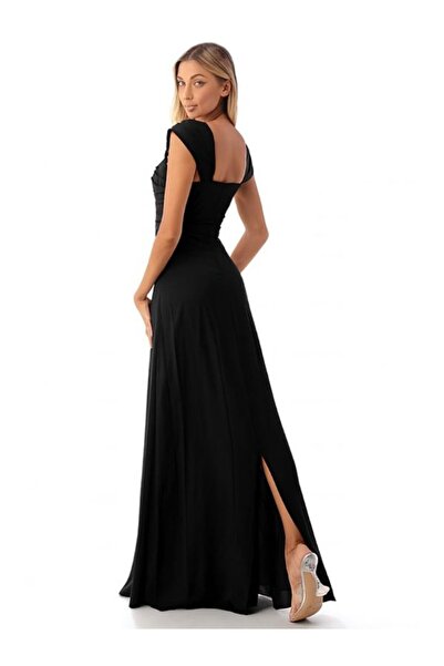 Ladivine Los Angeles Long black evening dress with a cloche made of veil