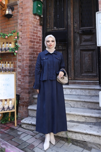 NİSUM MODA Suede Skirt Suit with Pocket Detail