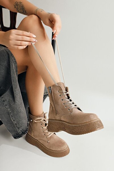 Hayalimdeki Ayakkabı Women's Boots Lace-Up Side Zipper Mink Thermo Non-Slip Sole