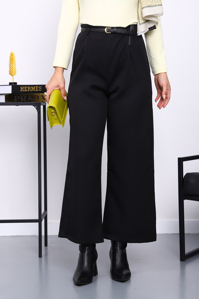 İmajButik Black Belted Side Zipper Trousers