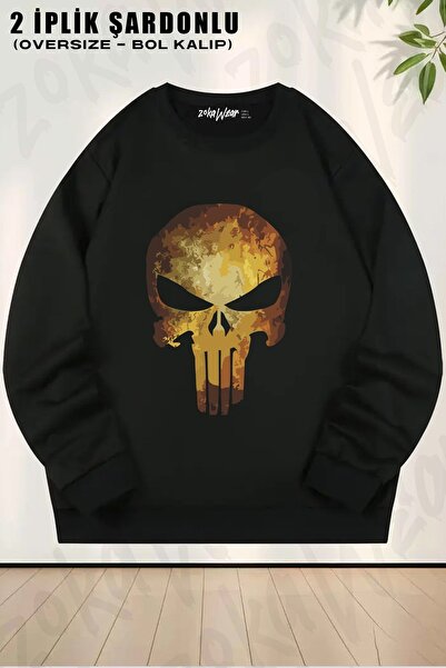 ZOKAWEAR Φούτερ Unisex Punisher Skull Logo με τύπωμα oversized με λαιμόκοψη