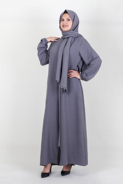 Nisrina Collection Arlina Uzun Şallı Fermuarlı Pamuk Aerobin Namaz Elbisesi
