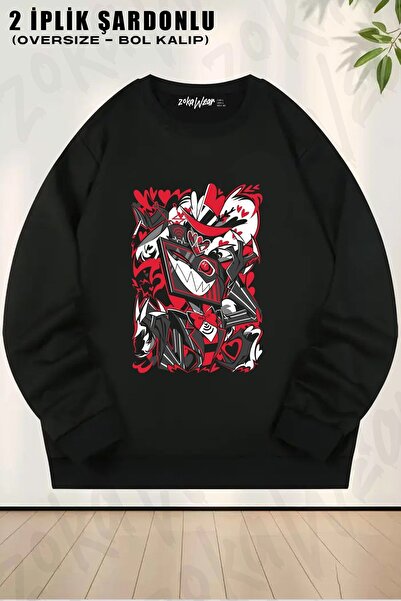 ZOKAWEAR سويت شيرت هازبن هوتيل فوكس مطبوع قصة فضفاضة برقبة دائرية للجنسين