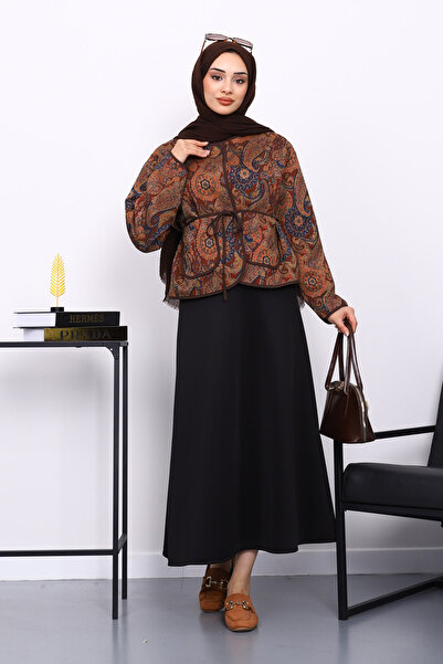 İmajButik Кафяво яке с етнически мотиви и джобове