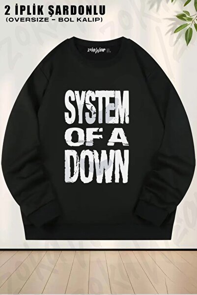 ZOKAWEAR سويت شيرت للجنسين من System Of A Down مطبوع قصة فضفاضة برقبة دائرية