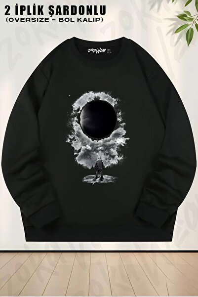 ZOKAWEAR Unisex Eclipse cu imprimeu supradimensionat guler rotund Swea tricou