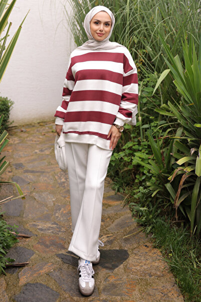 İmajButik Burgundy Crew Neck Three Thread Sweat