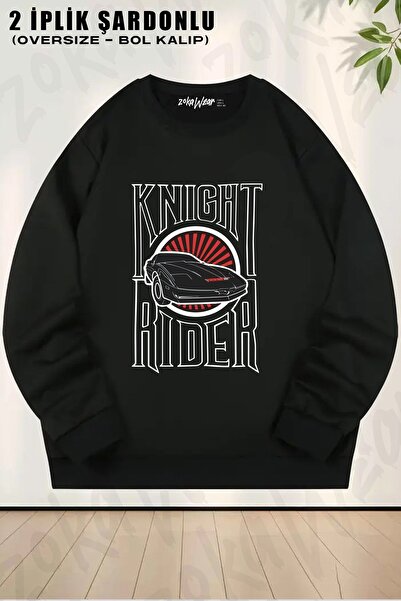 ZOKAWEAR Унісекс-светр з принтом Knight Rider, оверсайз, з велосипедним коміром