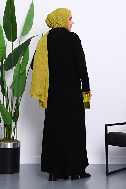 İmajButik Black Shirt Collar Buttoned Knitwear Skirt Set