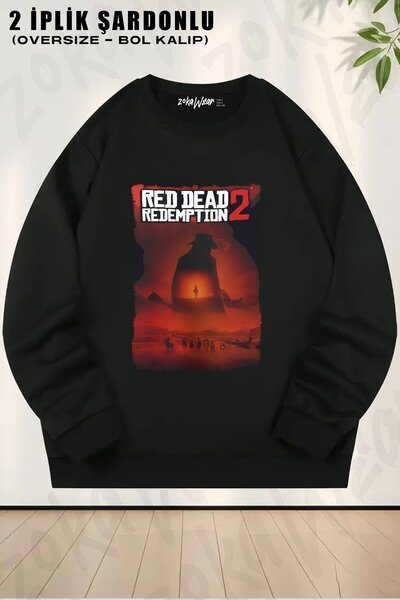 ZOKAWEAR Unisex Red Dead Redemption cu imprimeu supradimensionat guler rotund...