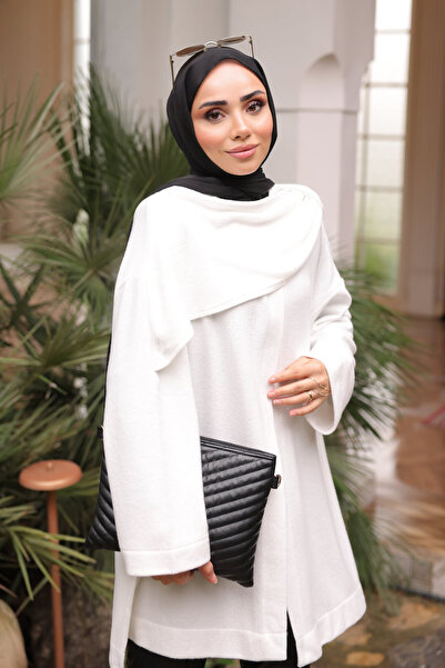 İmajButik Ecru Shawl Detailed Textured Cardigan