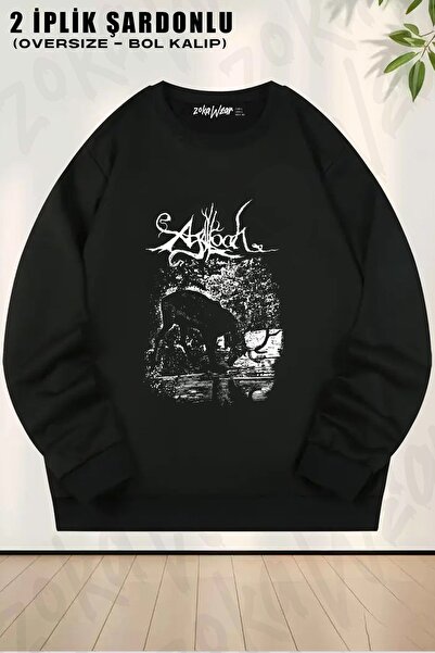 ZOKAWEAR Unisex Agalloch cu imprimeu supradimensionat guler rotund Swea tricou