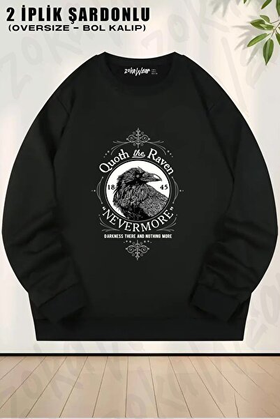ZOKAWEAR سويت شيرت للجنسين من Quoth The Raven Nevermore مطبوع قصة فضفاضة برقب...