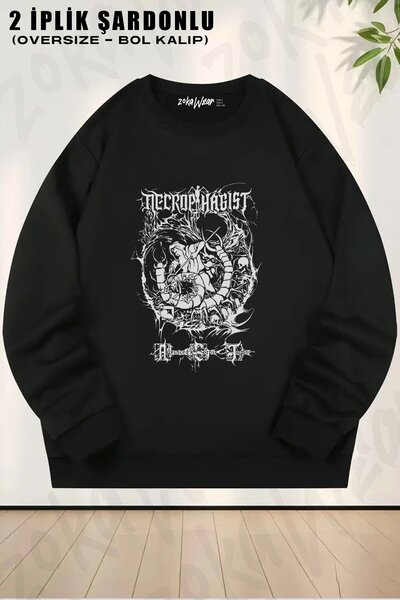 ZOKAWEAR Φούτερ Unisex Necrophagist με τύπωμα oversized με λαιμόκοψη