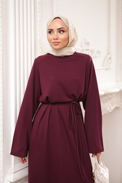 İmajButik Φόρεμα με λαιμόκοψη και ζώνη στη μέση