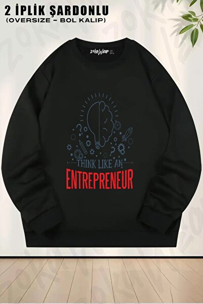 ZOKAWEAR Unisex Thınk Lıke an Entrepreneur Printed Oversized Crew Neck Sweatshirt