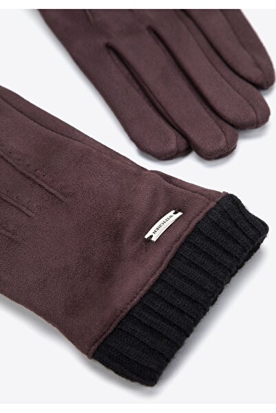 Wittchen Men's Gloves with Diagonal Stitching and Rib Cuff, Brown Polyester