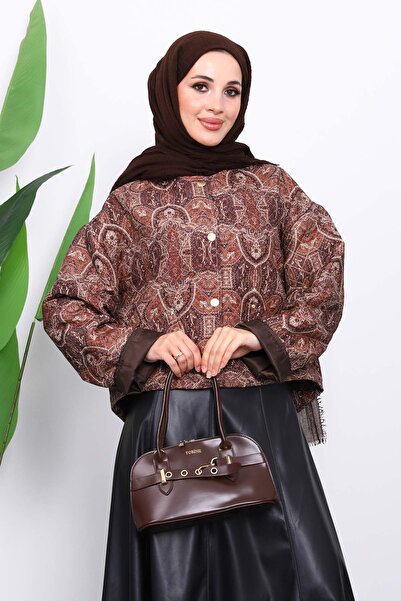 İmajButik Brown Ethnic Patterned Short Jacket